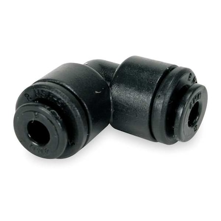 Push-Fit Elbow Fitting, 1/4 in Tube Size, Acetal, Black, 10 PK