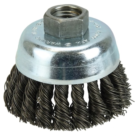 Wolverine 3" Knot Wire Cup Brush .020" Steel Fill 5/8"-11 UNC Nut