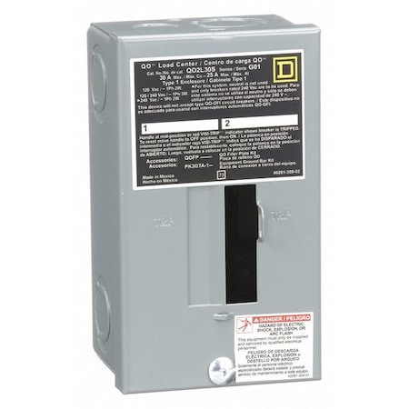 Load Center, QO, 2 Spaces, 30A, 120/240V AC, Main Lug, 1 Phase