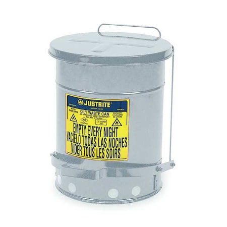 Oily Waste Can, 10 gal, Gray, Steel, 18 1/4 in Height, Sound Dampening Foot Operated Self-Closing