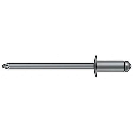 Blind Rivet, Dome Head, 3/16 in Dia., 51/64 in L, Steel Body, 250 PK