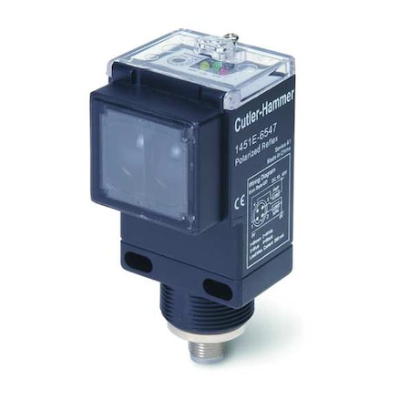 Polarized Retroreflective Photoelectric Sensor, M12, Right Angle, Rectangular, Selectable Light On/Dark On, NPN and PNP