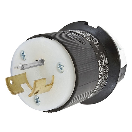 Locking Plug, Non-NEMA, 20 A, 125/250V AC, Single Phase, 3 Pole, Screw Terminals, Black, White