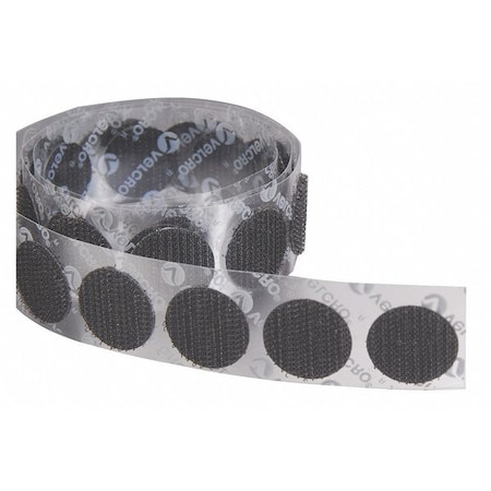 Reclosable Fastener, Disc, Acrylic Adhesive, 5/8 in, Black, 1200 PK