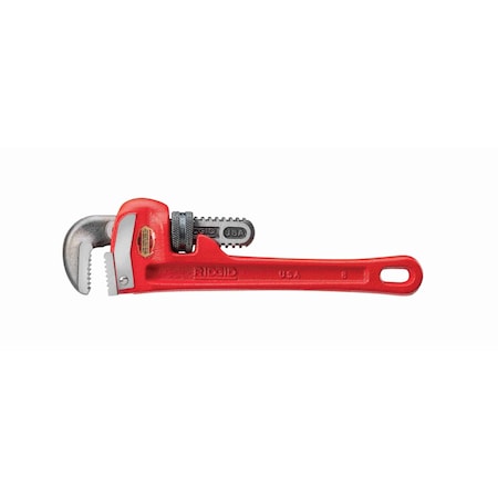 8" Heavy-Duty Straight Pipe Wrench, 1" Pipe Capacity, Red