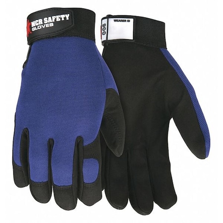 MCR Safety Multi-Task Mechanics Gloves, Synthetic Leather Palm, Spandex Back, 2XL, Black/Blue