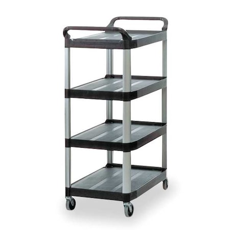 Dual-Handle Utility Cart with Lipped Plastic Shelves, Plastic, 300 lb Load Capacity, 4 Shelves