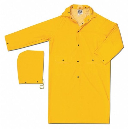 Classic Raincoat with Detachable Hood, PVC/Polyester, .35mm, Waterproof, 48 in L, Yellow, 3XL