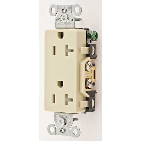 Duplex Straight Blade Receptacle, 5-20R, 20 A, 125V AC, 2 Pole, 3 Wire, Flush Mount, Grounded