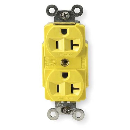 Duplex Straight Blade Receptacle, 5-20R, 20 A, 125V AC, 2 Pole, 3 Wire, Flush Mount, Grounded