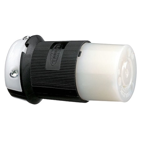 Locking Connector, L5-20R, 20 A, 125V AC, Single Phase, 2 Pole, Screw Terminals, Black, White