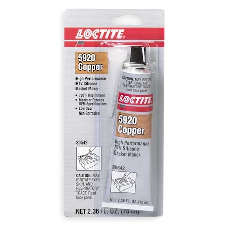 Oil-Resistant, Noncorrosive RTV Gasket Maker, 70 mL, Copper, Temp Range -65 to 700 Degrees F