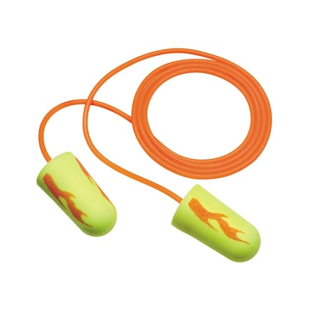 Disposable Corded Ear Plugs, Bullet Shape, 33 dB, Orange/Yellow, 200PK