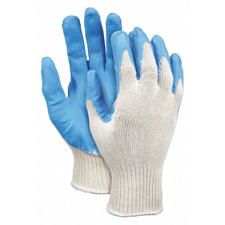 Coated Gloves, Latex, Textured, Palm, Not Rated Abrasion Level, Blue/White, S 12 PK