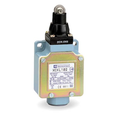 Limit Switch, Plunger, Roller, 1NC/1NO, 10A at 240V AC, Actuator Location: Top
