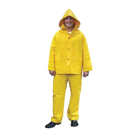 3-Piece Rainsuit with Detachable Hood, PVC, 0.35 mil Thick, Detachable, Yellow, 7XL