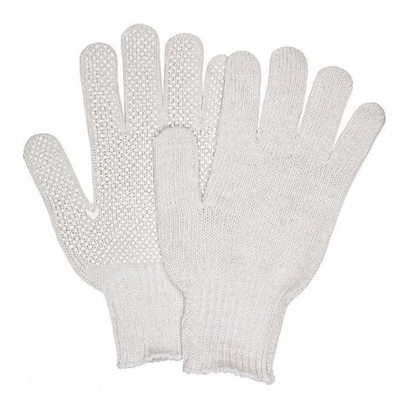 Knit Gloves, Cotton Polyester Blend, Dotted Palm, White, L, 12 PK