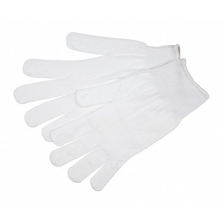 Knit Gloves, Nylon, None Uncoated, White, S, 12 PK