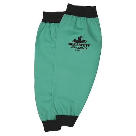 Welding Sleeves, Limited Flammability, Sateen Finish Cotton, Elastic Wrist, Green, 23 in L, 1 Pair