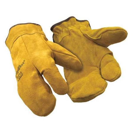 Cold Protection Mitt Gloves, Split Cowhide Leather Palm, Knit Cuff, Tan, 1 PR