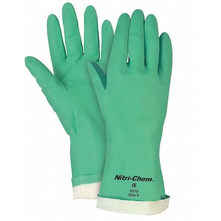 Nitri-Chem Chemical Resistant Gloves, Nitrile, 13 in L, 15 mil, Green, M, 1 PR