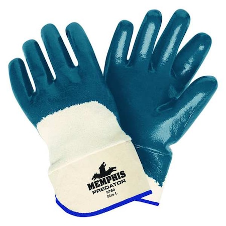 Coated Gloves, Nitrile, Rough, 3/4 Dip, Not Rated Abrasion Level, Blue/White, L 1 PR
