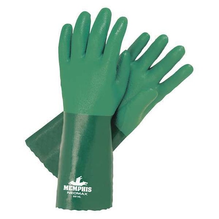 NeoMax Chemical Resistant Gloves, Neoprene, 14 in L, Not Rated, Green, L, 1 PR