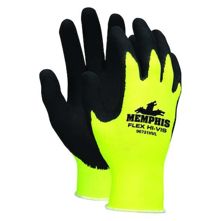 Hi-Vis Coated Gloves, Foam Latex, Foam, Palm, 4 Abrasion Level, Yellow, L (9) 1 PR