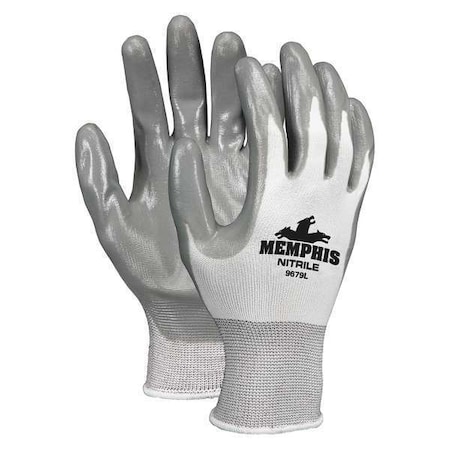 Coated Gloves, Nitrile, Smooth, Palm, 0 Abrasion Level, White, XL (10) 1 PR