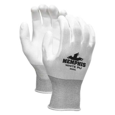 Coated Gloves, Polyurethane, Smooth, Palm, 2 Abrasion Level, White, L (9) 1 PR