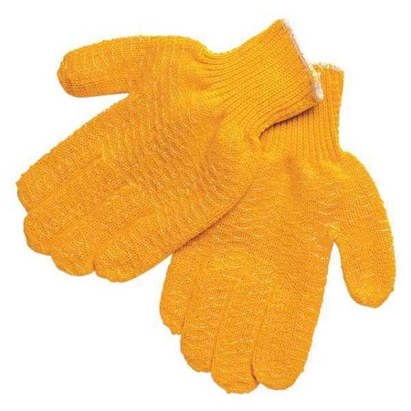 Knit Gloves, Acrylic, Fish Net Palm, Orange, XL, 12 PK