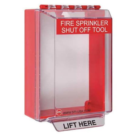 Universal Stopper, Polycarbonate, Surface Mount, 4 7/8 in W x 6 in H x 3 1/8 in D, Clear, Red
