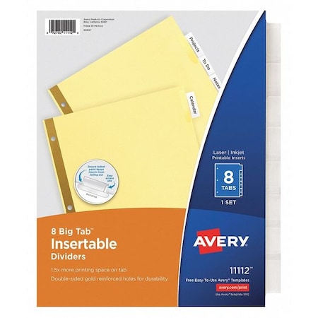 Avery Big Tab Insertable Dividers 11112, Buff Paper, 8 Clear Tabs, 1 Set