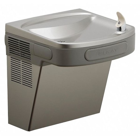 Wall Mount Single Drinking Fountain, Non-Filtered, Refrigerated, Front Pushbar, 19-7/8 in H, Gray