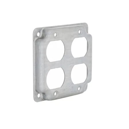 Box Cover, Square Box Type, 4 Gang, Galvanized Zinc, 2 Duplex Receptacle Cover Type