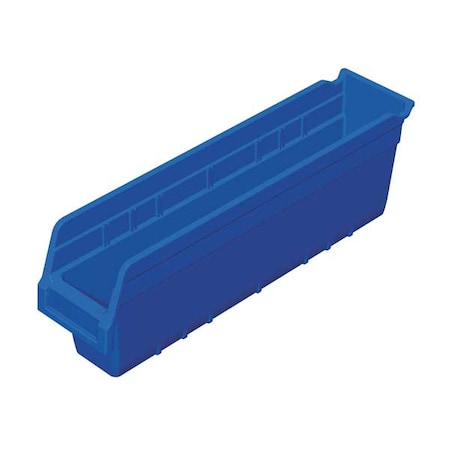 Shelf Storage Bin, Plastic, Blue, 6 in H, 4 1/8 in W, 17 7/8 in L
