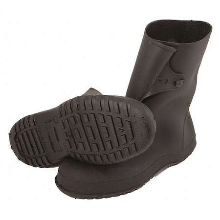 Overboots, Plain Toe, PVC, 10 in Height, Snap Tab Closure, Cleated Sole, Black, M