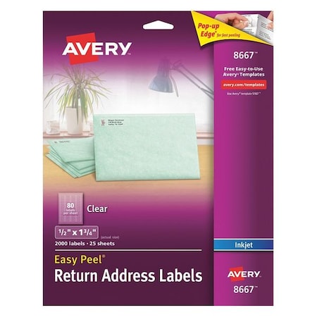 Inkjet Label, 1 3/4 in Label W, 1/2 in Label H, 80 Labels per Sheet Clear