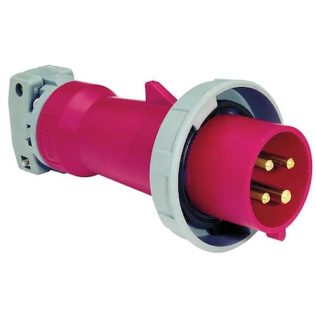 Watertight Pin & Sleeve Plug, 100 A, 480V AC, Three Phase, 3 Pole, IEC Grounding, Red, NEMA 4X