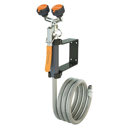 Dual Head Drench Hose, Eyes Coverage, Wall Mount, 8 ft. PVC Hose, Burst Strength 275 psi, NPT