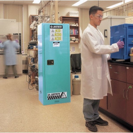 Hazardous Material Storage Cabinet, 22 gal, 3 Shelves, Steel, 23 1/4 in W x 65 in H x 18 in D, Blue