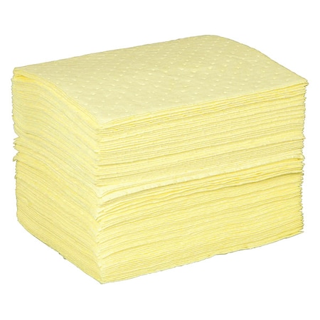 Sorbent Pad, 26 gal, 15 in x 19 in, Harsh Chemicals, Yellow, Polypropylene