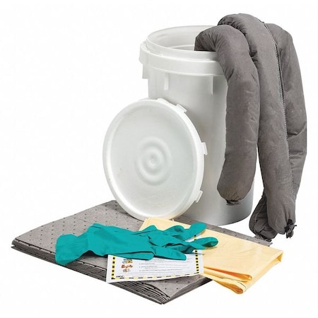Spill Kit, 5 gal Volume Absorbed per Kit, 6 1/2 gal Capacity, Bucket, White, 16