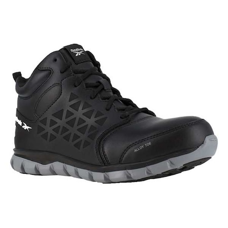 Men's Athletic High-Top Shoe, Alloy Toe, Leather Upper, Rubber Outsole, Lace Up, Black, 15 W