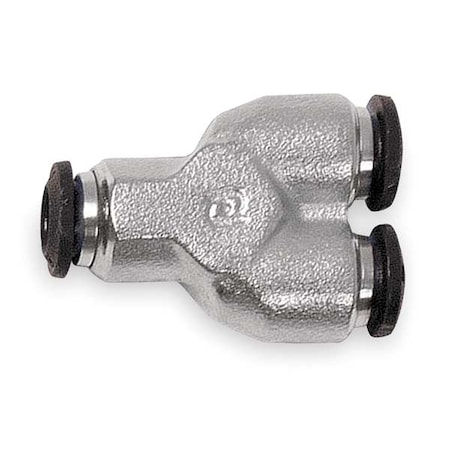 Push-Fit Wye Fitting, Push-to-Connect x Push-to-Connect x Push-to-Connect, 8mm Tube OD, Metal, 5 PK