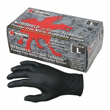 NitriShield with Grippaz, Nitrile Disposable Gloves, 6 mil Palm, Powder-Free, XL, 100 PK, Black