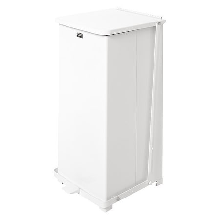 Defender 13 gal Square Step-On Can, White, Foot Pedal, Steel, 15 in
