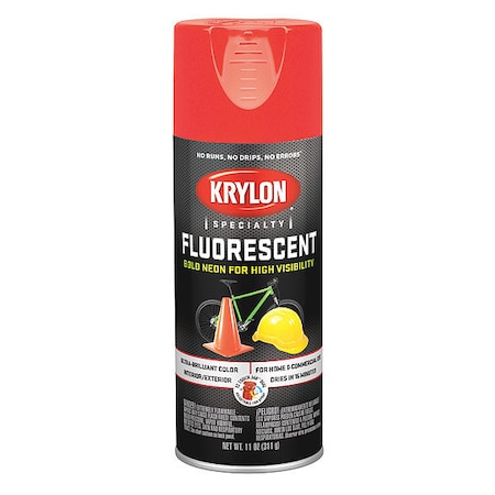 Spray Paint, Fluorescent Orange, Gloss, Solvent, 11 oz