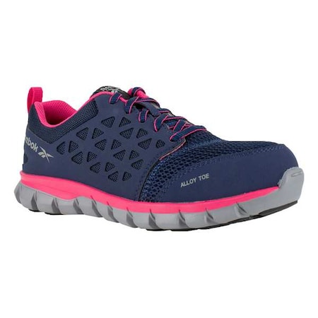 Women's Athletic Shoe, Alloy Toe, Mesh Upper, Rubber Outsole, Lace Up, Navy, 7 W