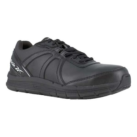 Men's Athletic Shoe, Steel Toe, Leather Upper, Rubber Outsole, Lace Up, Black, 11 4E